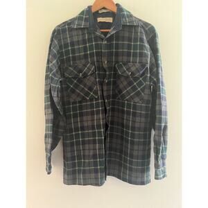 Vintage Claybrooke Button Down Flannel Jacket Shirt Green Blue Plaid Medium